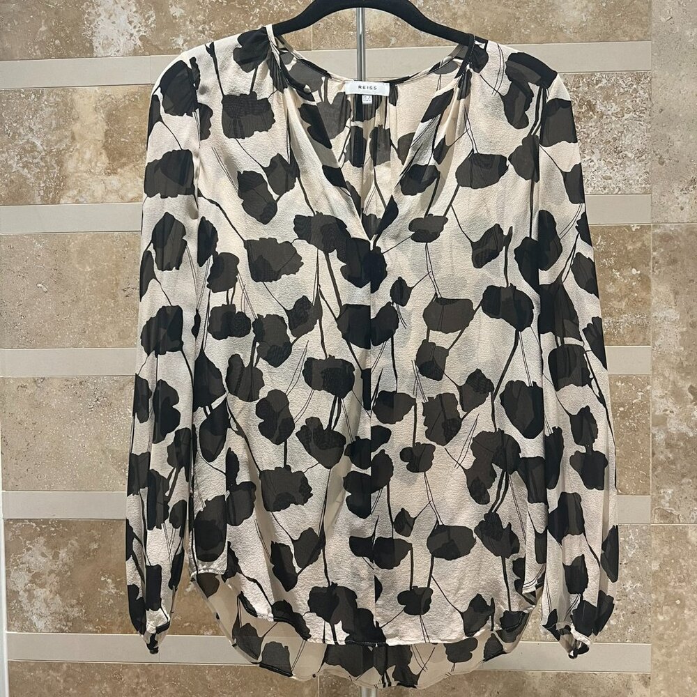 Reiss Floral Silk Long Sleeve Top